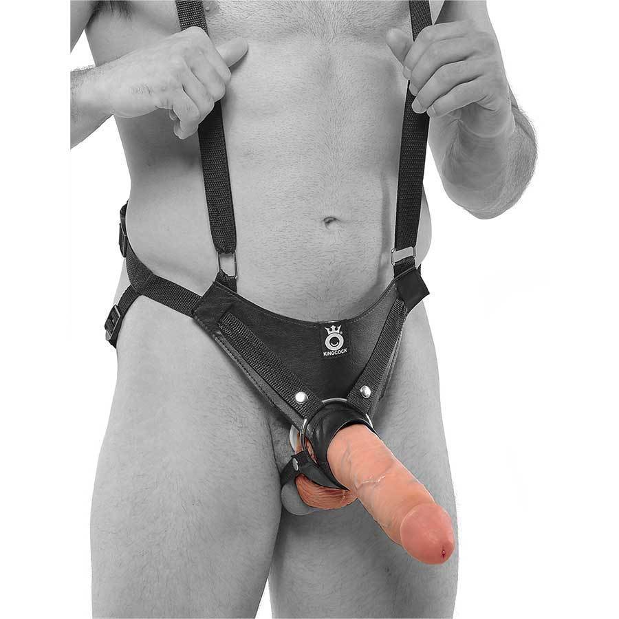 King Cock Tan 10 Inch Hollow Strap On Penis Extension with Suspender Harness、mySite、bottomscart