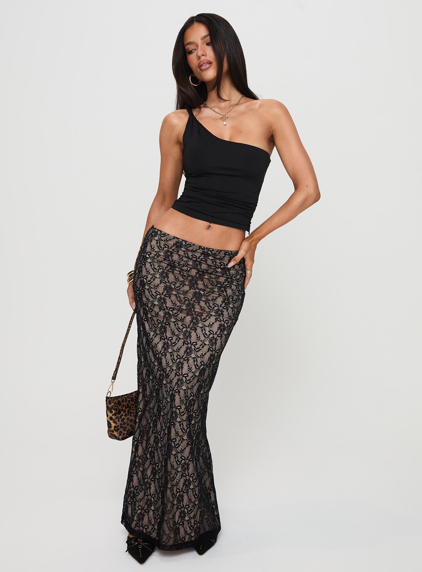 Lourenzia Lace Maxi Skirt Black / Nude、mySite、solidvoid