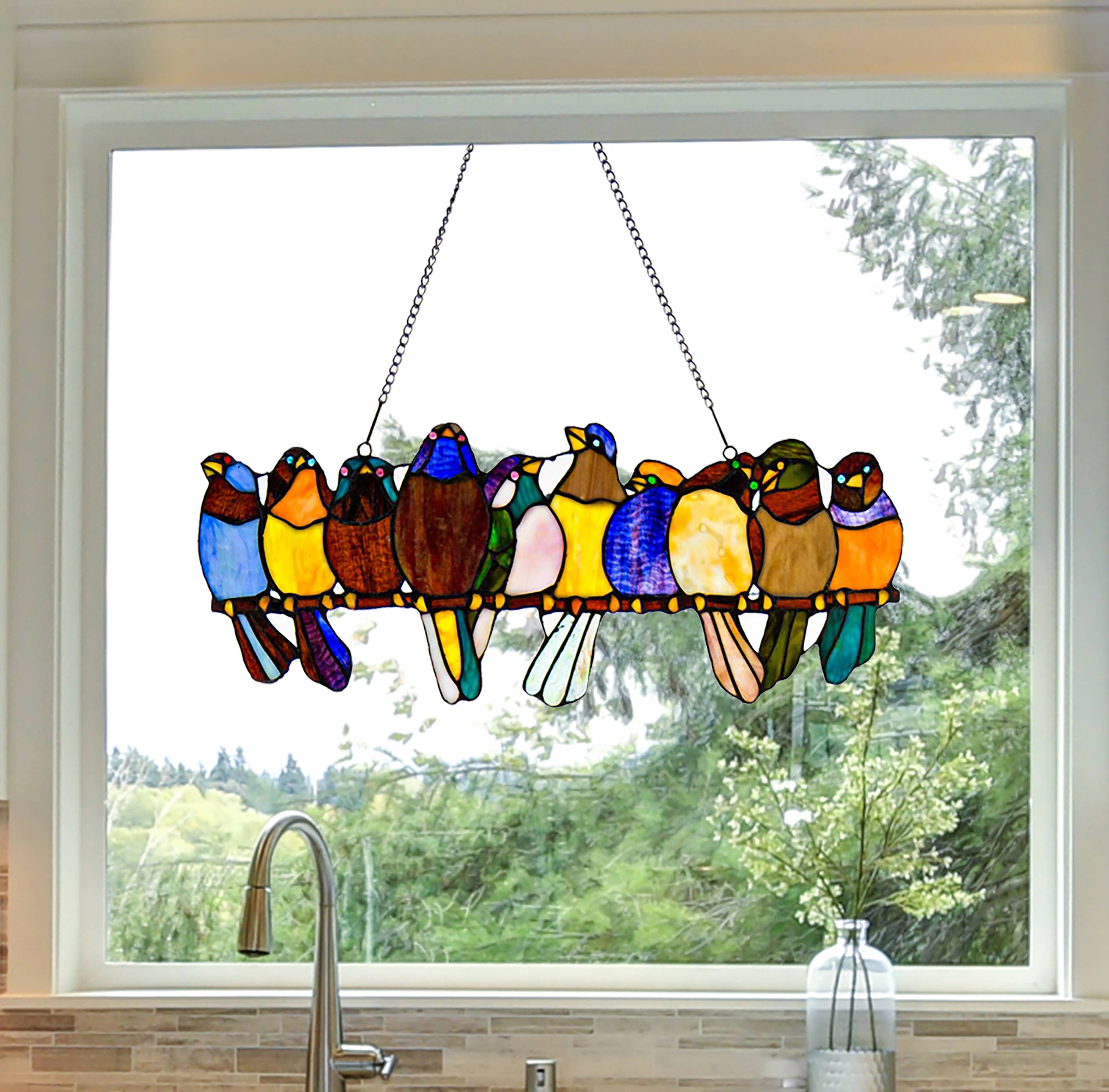 Multicolor Birds Stained Glass Window Panel、mySite、g9winljtr