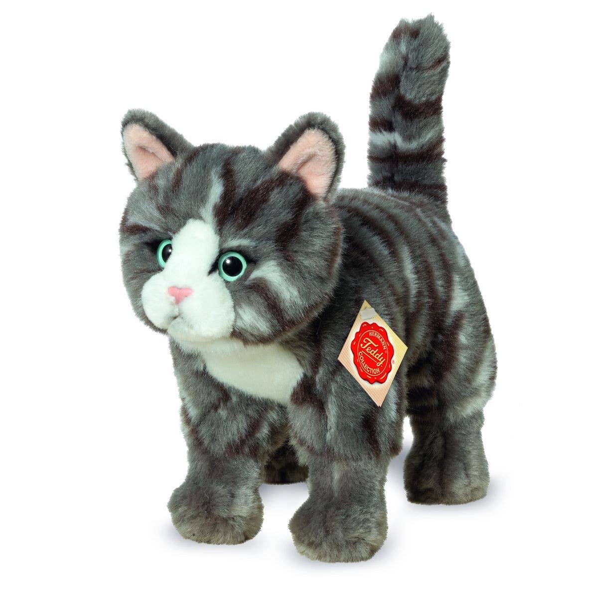 Plush Standing Grey and White Tabby Kitty Cat 20 cm - Teddy Hermann、mySite、g9winljtr