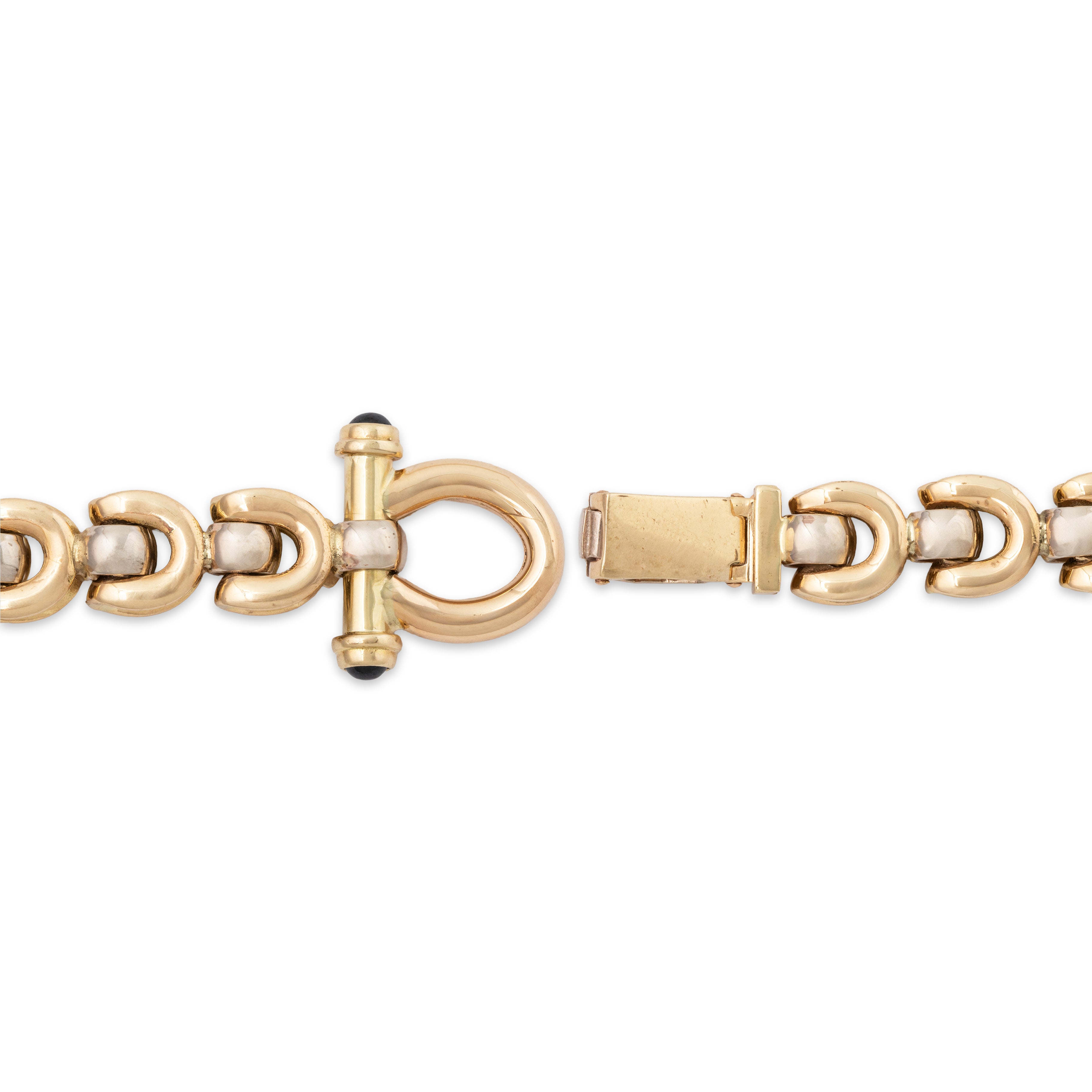 Vintage Bold Italian 14k Yellow Gold Blue Sapphire Folded Link Bracelet 6.5、mySite、hinf8tx79