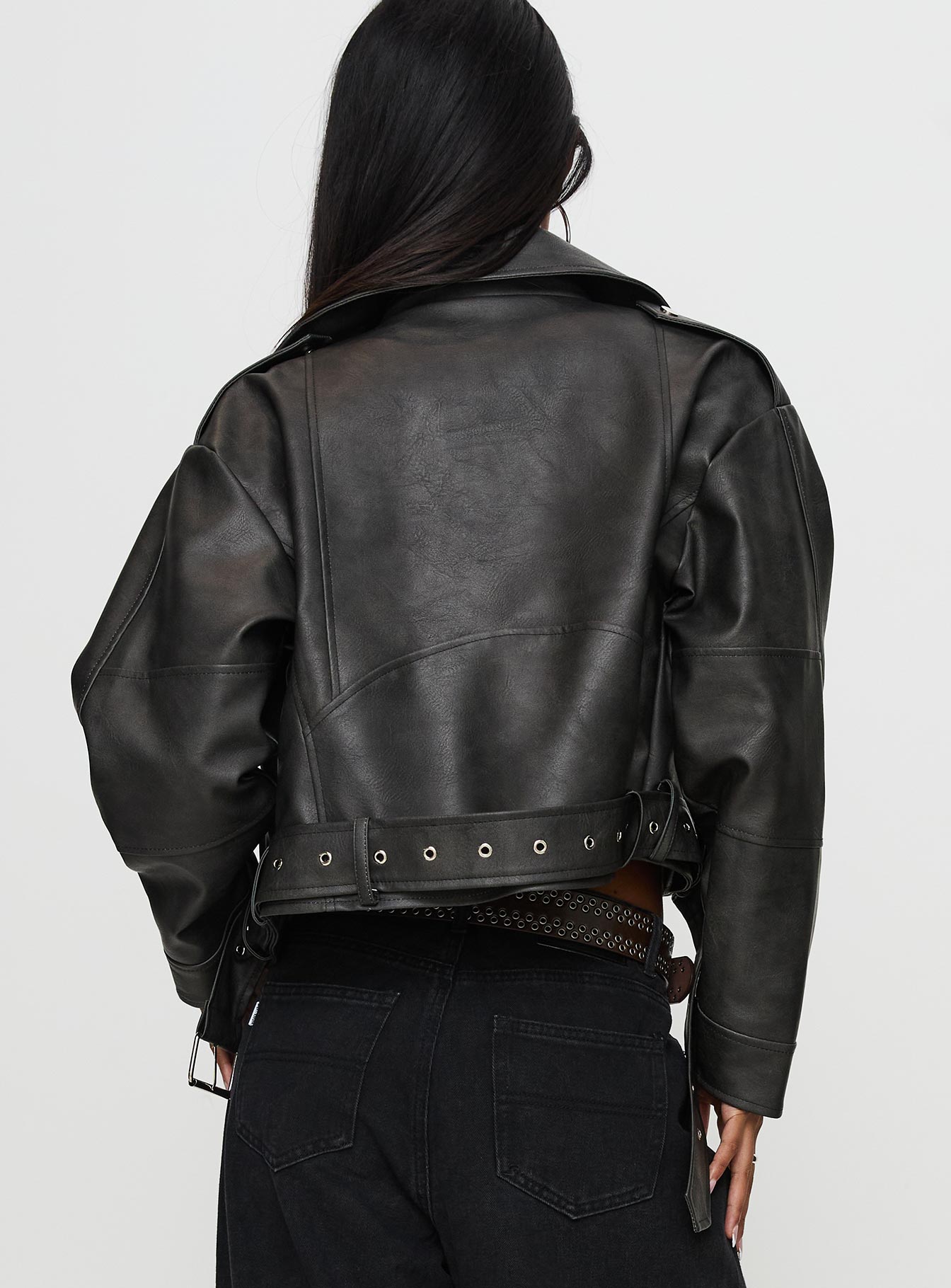 Face The Wind Faux Leather Jacket Grey、mySite、solidvoid