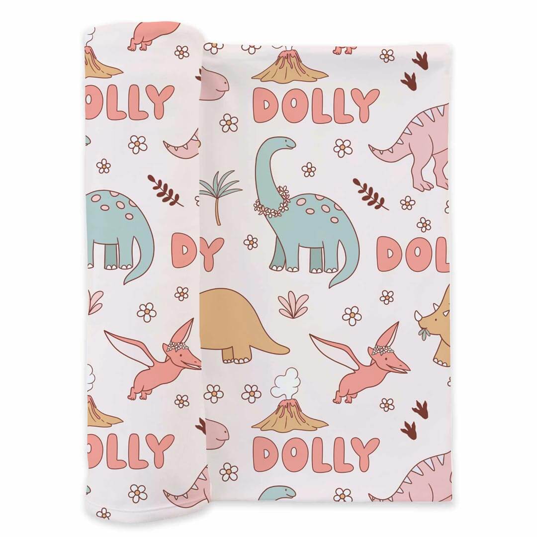  Dolly's Dinos Personalized Swaddle Blanket、mySite、layawaytickets