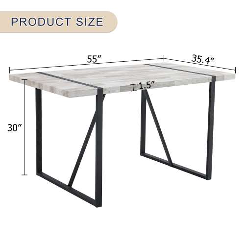 Rustic Industrial Rectangular Wood Dining Table For 4-6 Person, With 1.5" Thick Engineered Wood color Tabletop and Black Metal Legs,Desk For Kitchen Dining Living Room, 55.1" x 31.4"x 29.9"1529W115172、、casual