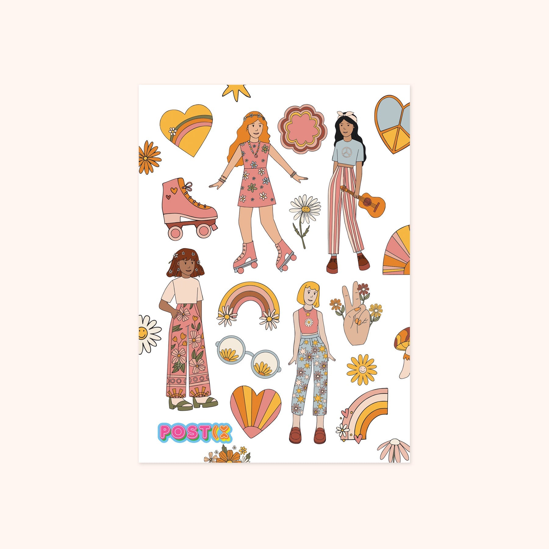  Groovy Peace & Love Hippies Sticker Sheet、mySite、ghnorth
