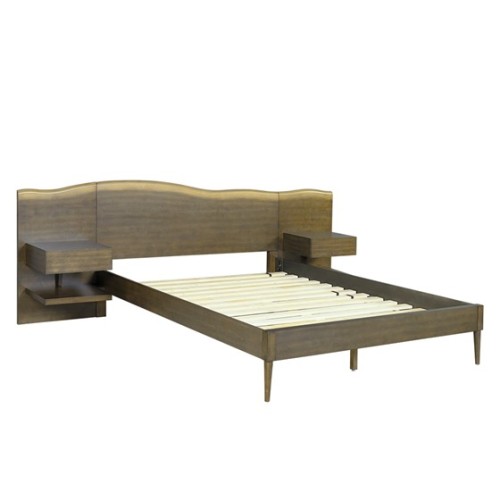 Platform Bed frame with Live-Edge Headboard and Built-in Nightstands/Drawers、、eastwooduniform
