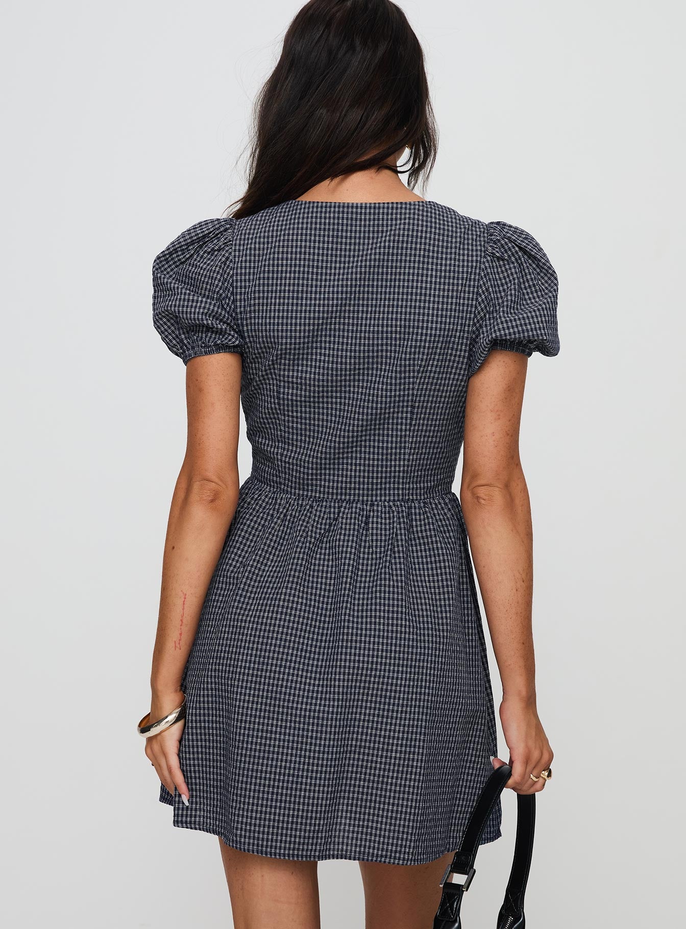 Nurture Bow Mini Dress Navy Check、mySite、solidvoid