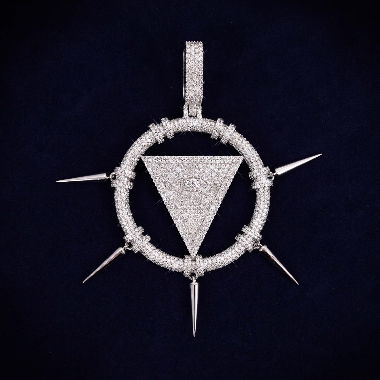 SPIKED ILLUMINATI Custom Logo Moissanite Pendant 14K Gold、mySite、hinf8tx79