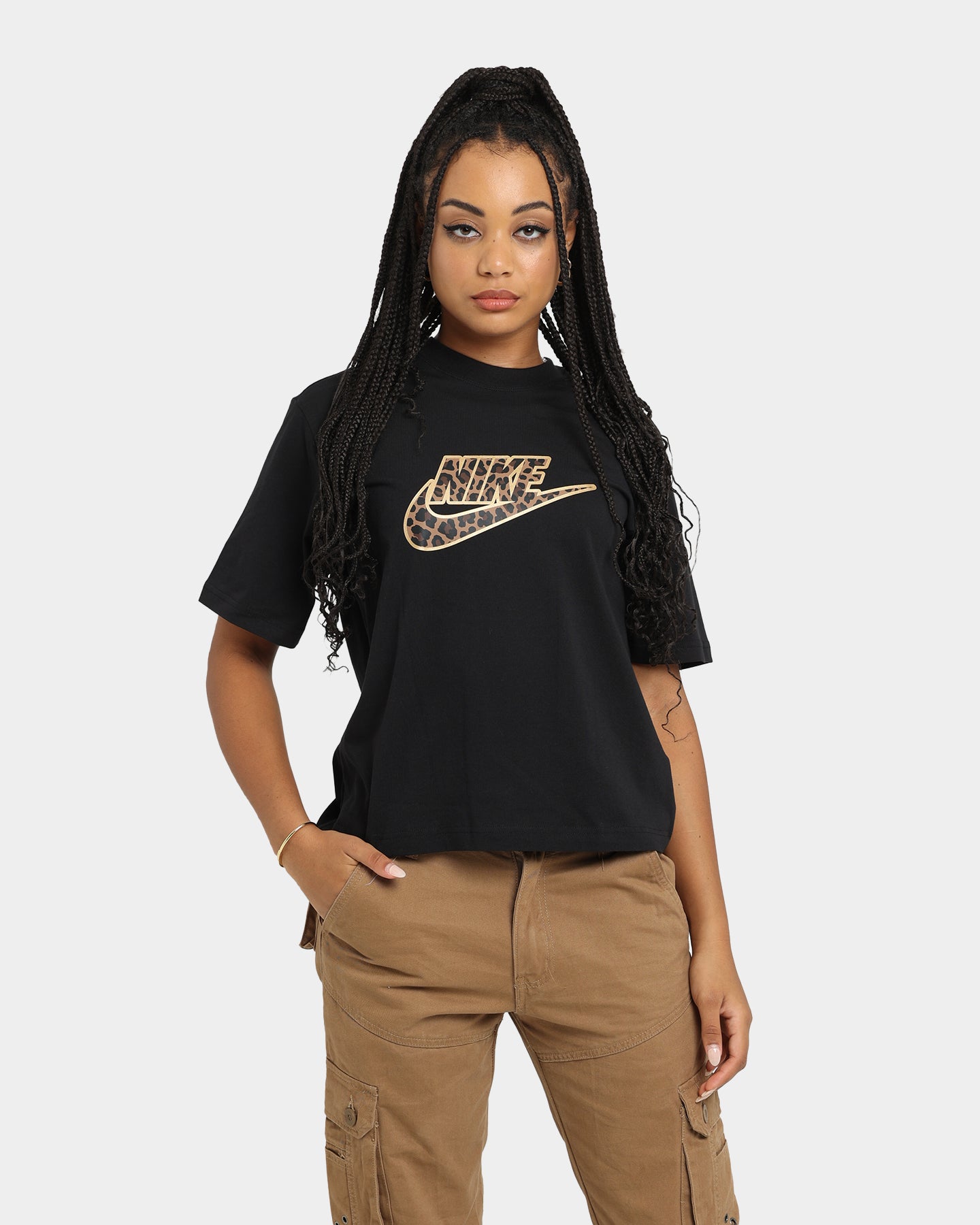 Nike Women's Sportswear Boxy T-Shirt Black/Metallic、mySite、zt4zffjzw