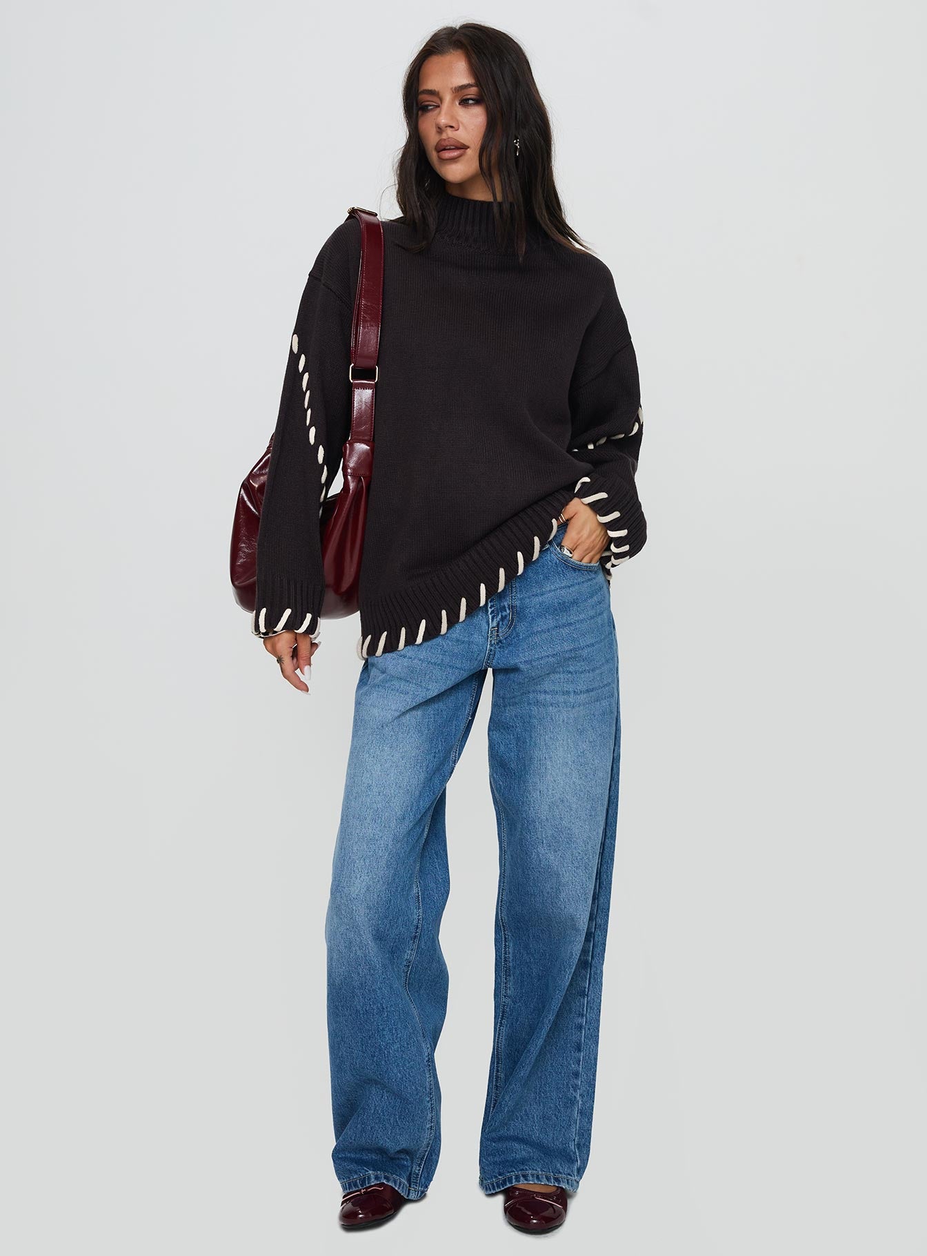 Leizure Turtleneck Knit Sweater Brown、mySite、solidvoid