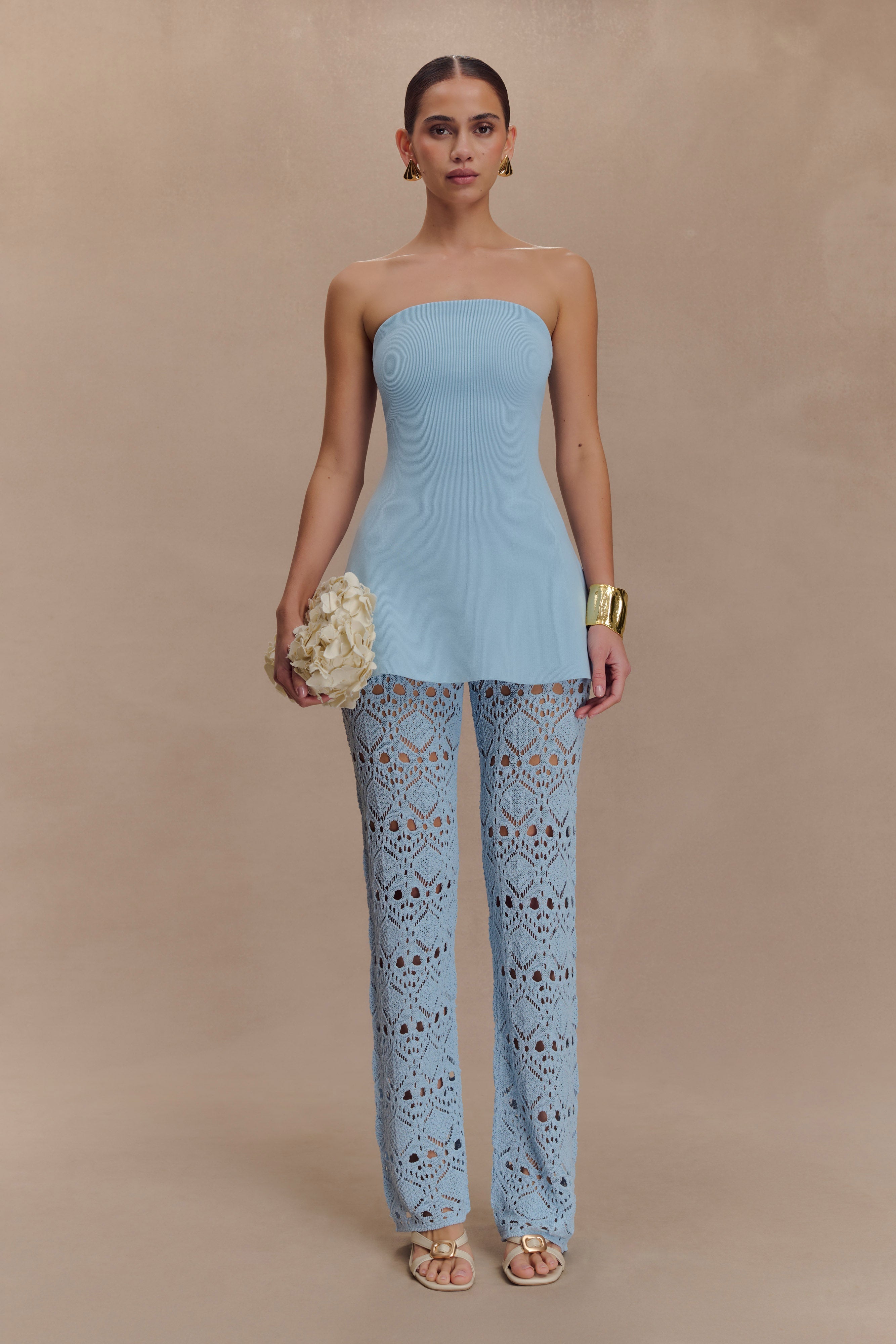 Anette Bandage Knit Strapless Top - Sky Blue、mySite、solidvoid