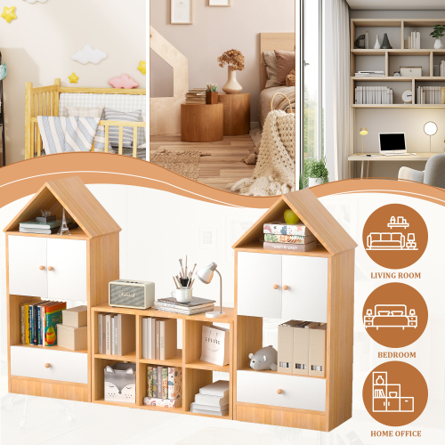 Versatile Children's Bookshelf with House-Shaped Design, Multi-Functional Storage for Books and Toys, Adjustable Placement, Durable Kids Organizer for Playroom or Bedroom Easy Assembly & Safe for Kid、、casual