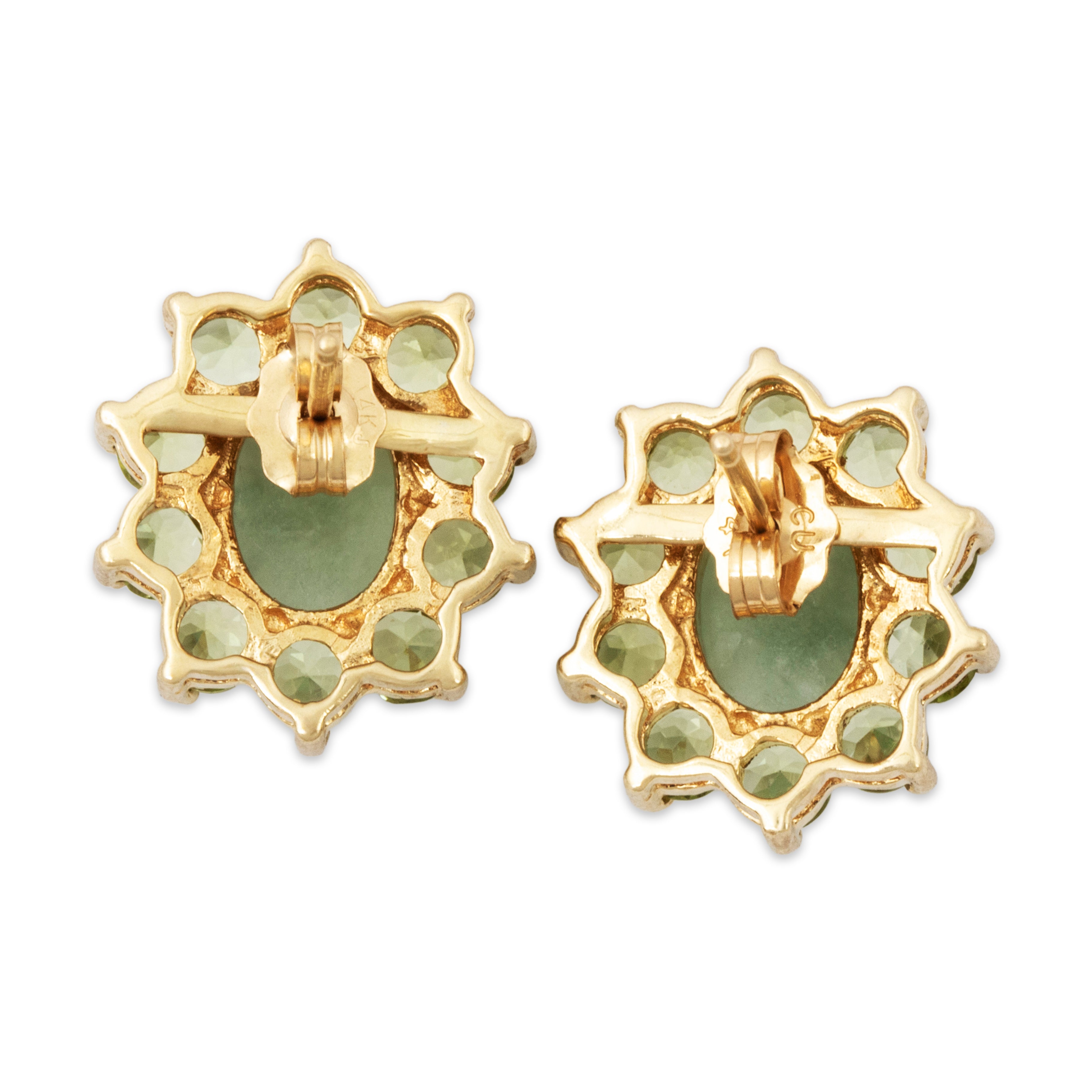 Vintage 14k Yellow Gold 2.3cttw Jade 1.8cttw Peridot Green Halo Stud Earrings、mySite、hinf8tx79