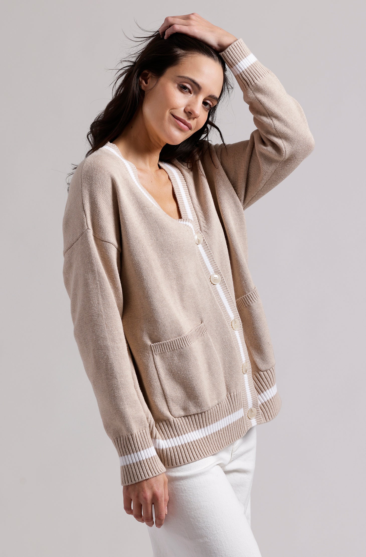 Minnie Rose Cotton Cashmere Oversized Cardigan with Tipping - Final Sale、mySite、noshort