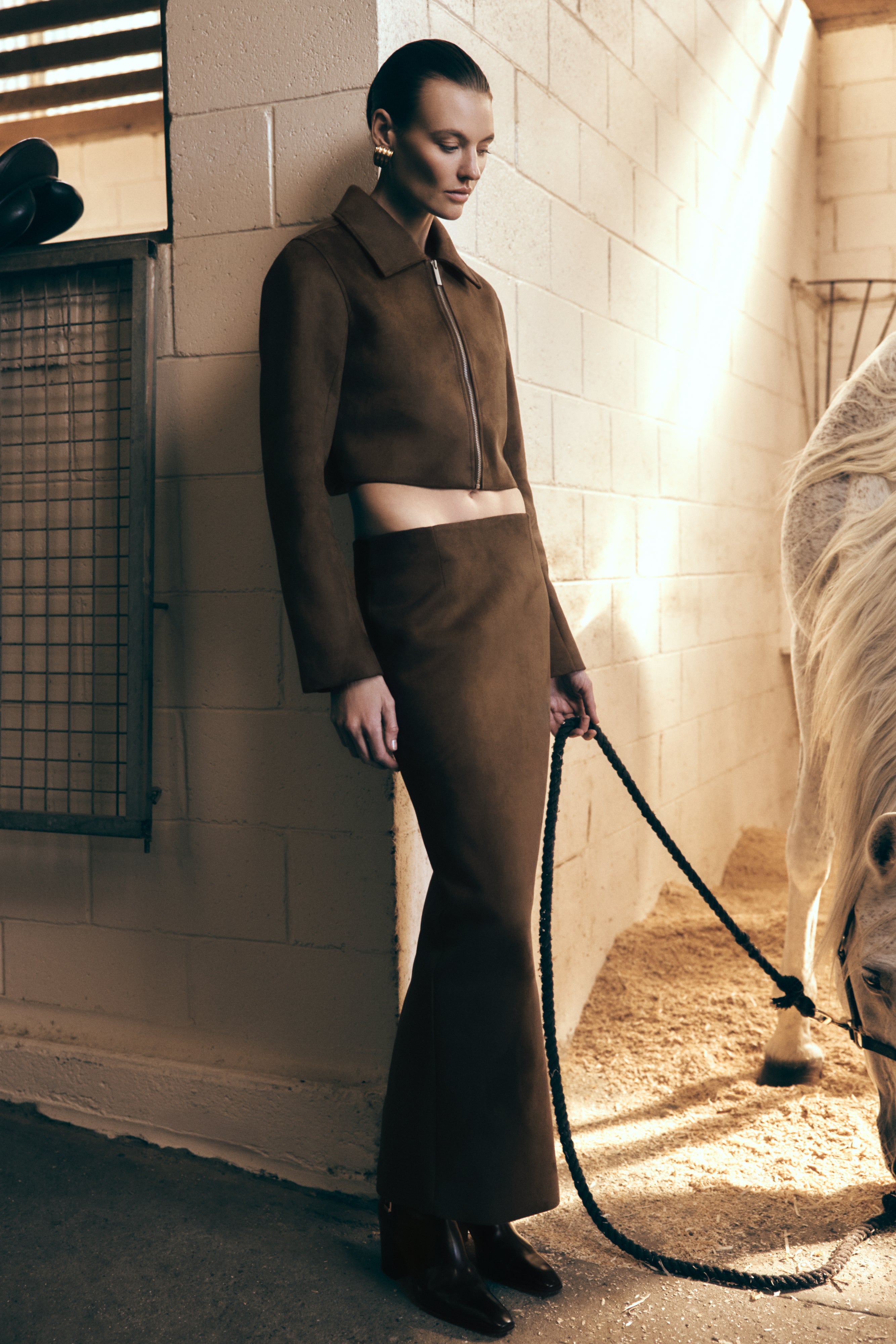 Hayes Faux Suede Midi Skirt - Chocolate、mySite、solidvoid