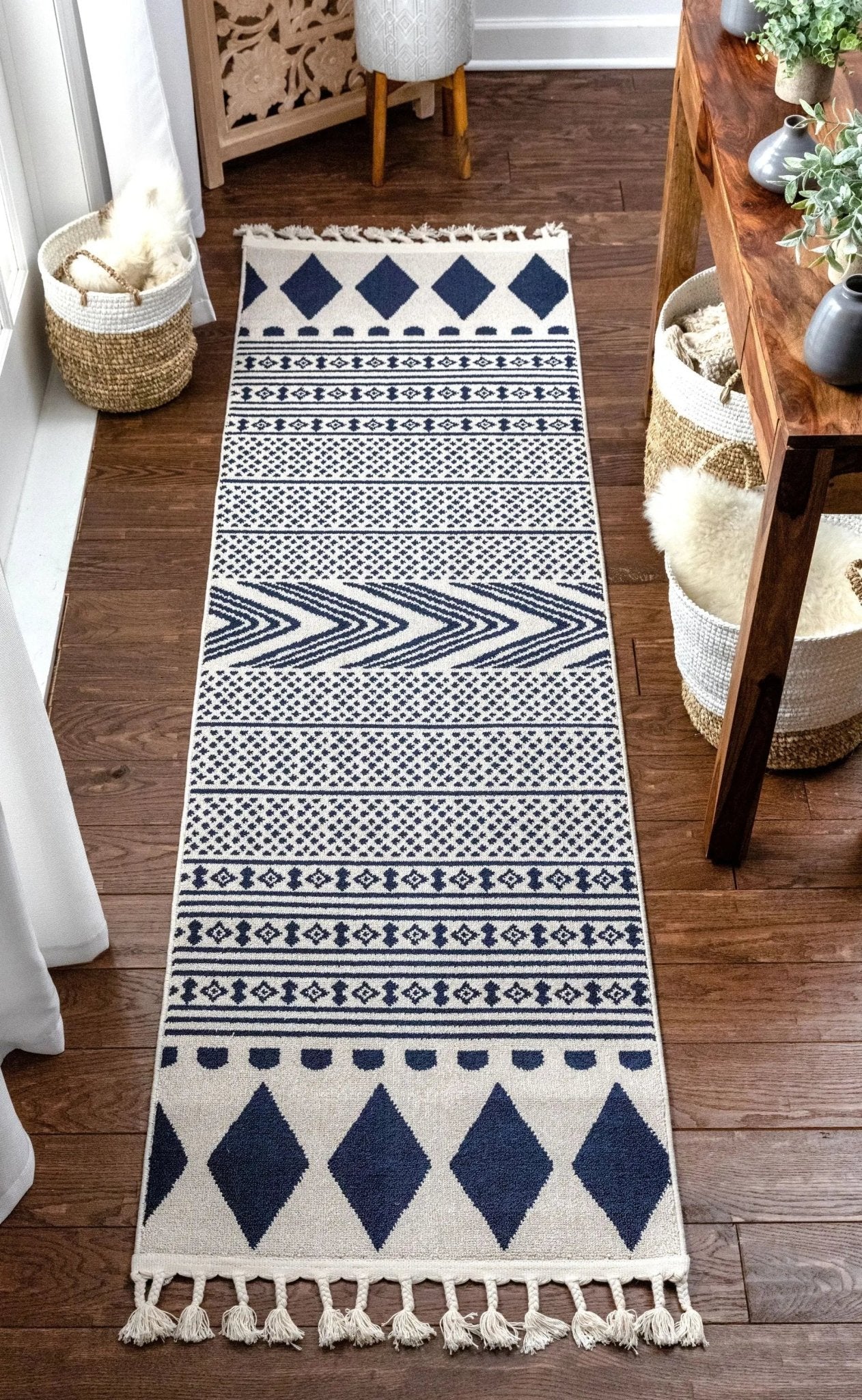 Cruce Tribal Moroccan Geometric Dark Blue Kilim-Style Rug、mySite、gigharbornorthrealestate