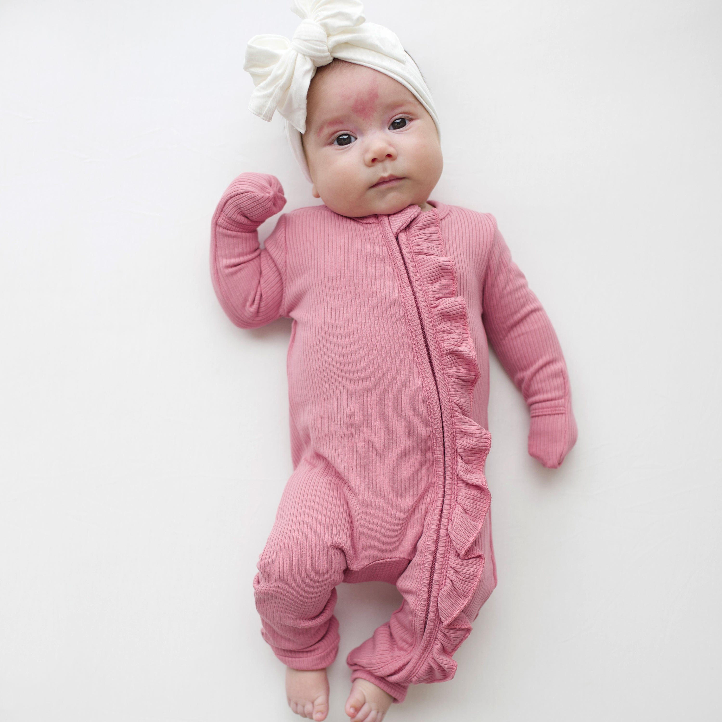  Ribbed Ruffle Zipper Romper in Apple Blossom、mySite、layawaytickets