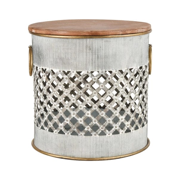 Set of 2 Parla Whitewashed Galvanized Metal & Wood Stools、mySite、g9winljtr