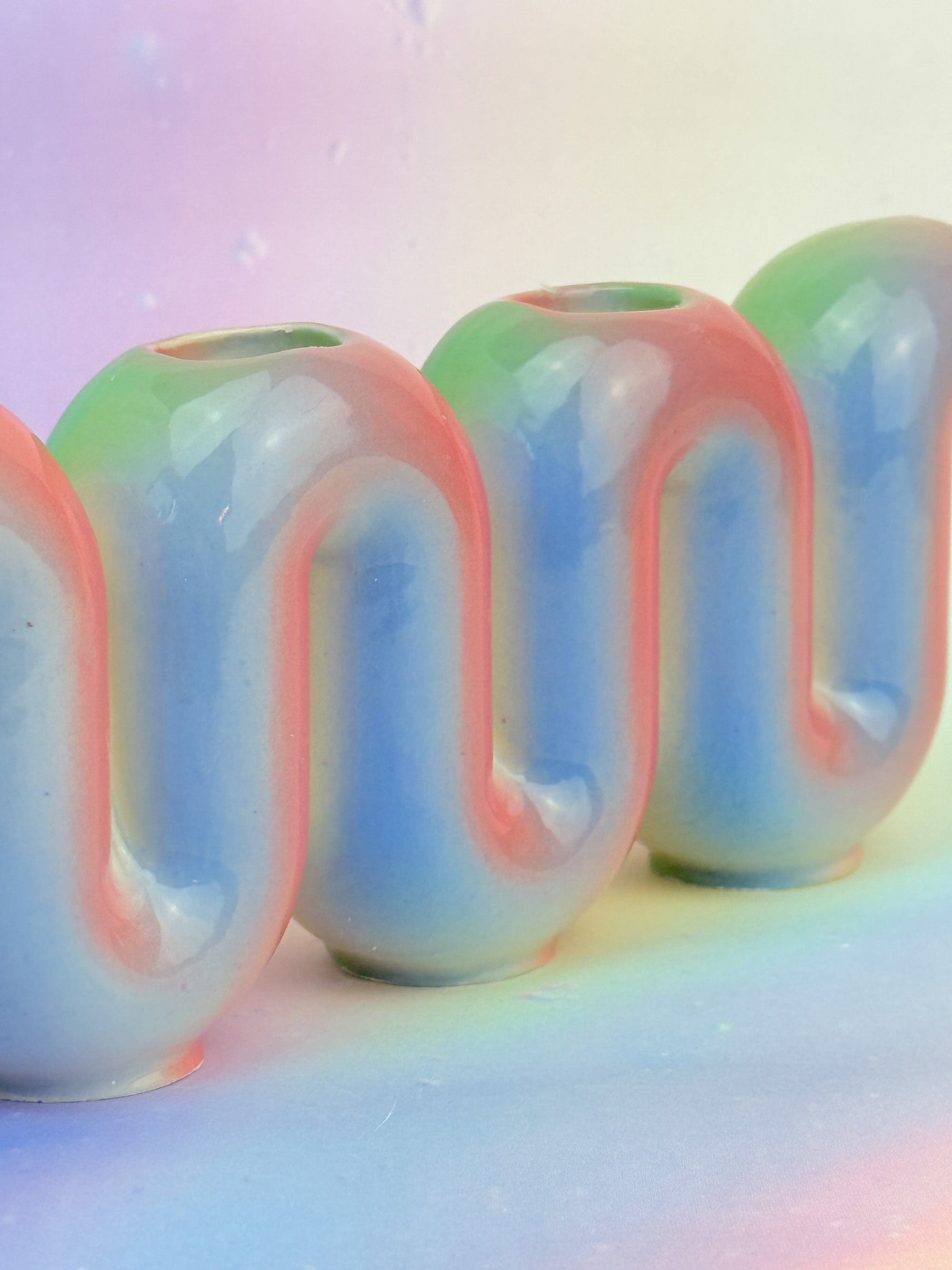 Squiggly Rainbow Sherbet Shabbat Candle Holder、mySite、topwebapps