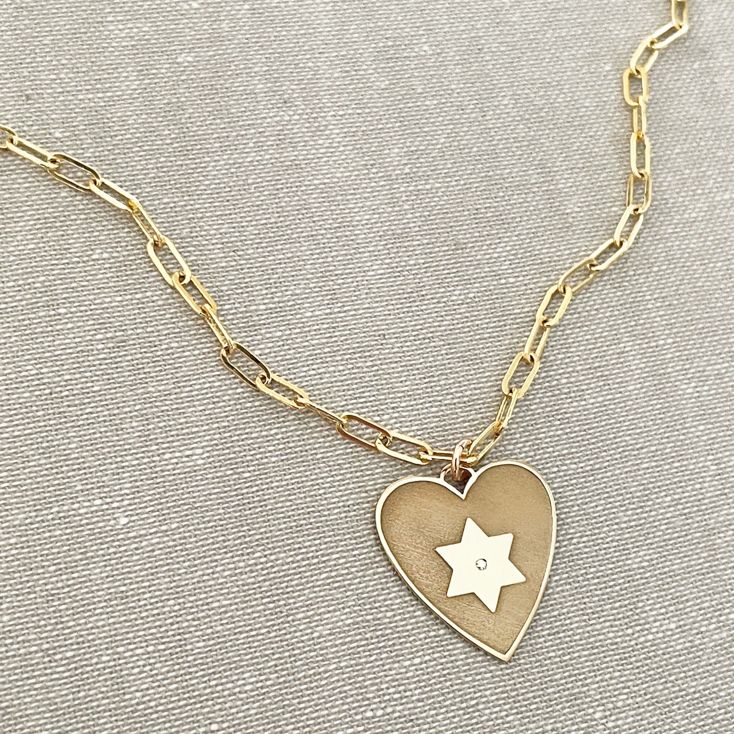 Heart Star of David Diamond Paperclip Necklace by Miriam Merenfeld - (Sterling Silver or Gold-Plated)、mySite、topwebapps
