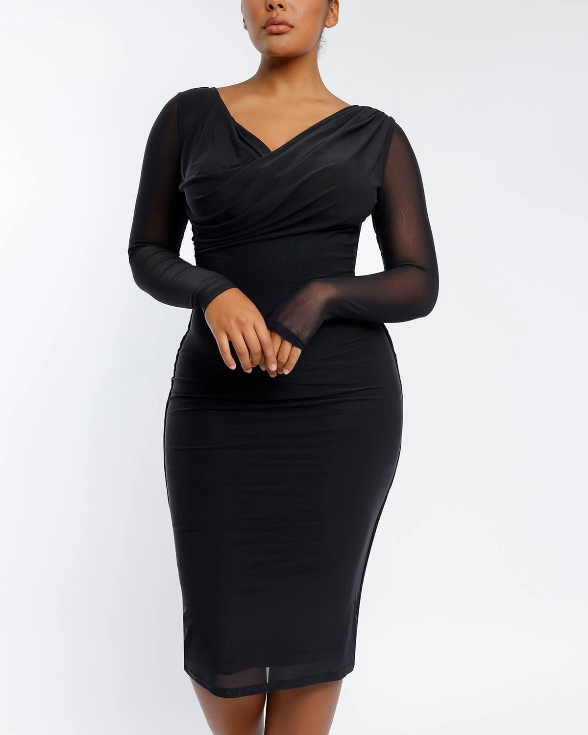 Mesh Draped V-Neck Shaping Dress、mySite、bengalsvssteelers