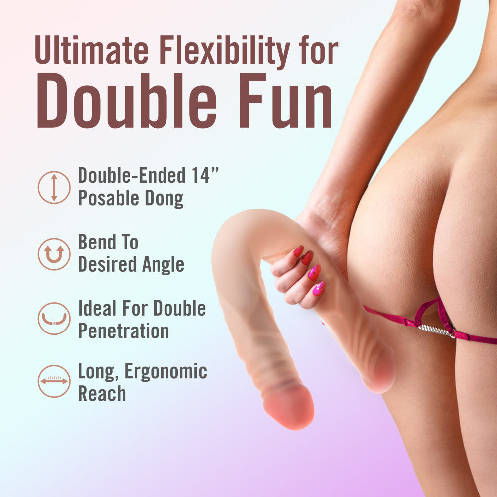 Dr. Skin Plus | 14 Inch Double Dong – Extra Long Double-Ended Dildo With A Realistic Posable Shaft - Beige、mySite、bottomscart