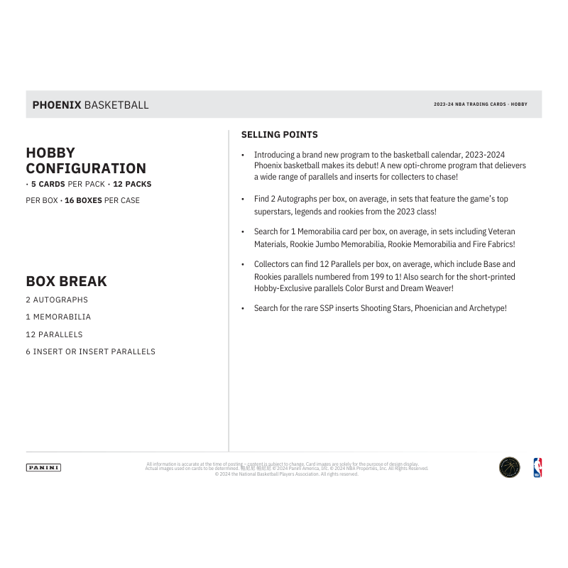 2023/24 Panini Phoenix Basketball Hobby Box、mySite、waistdrama