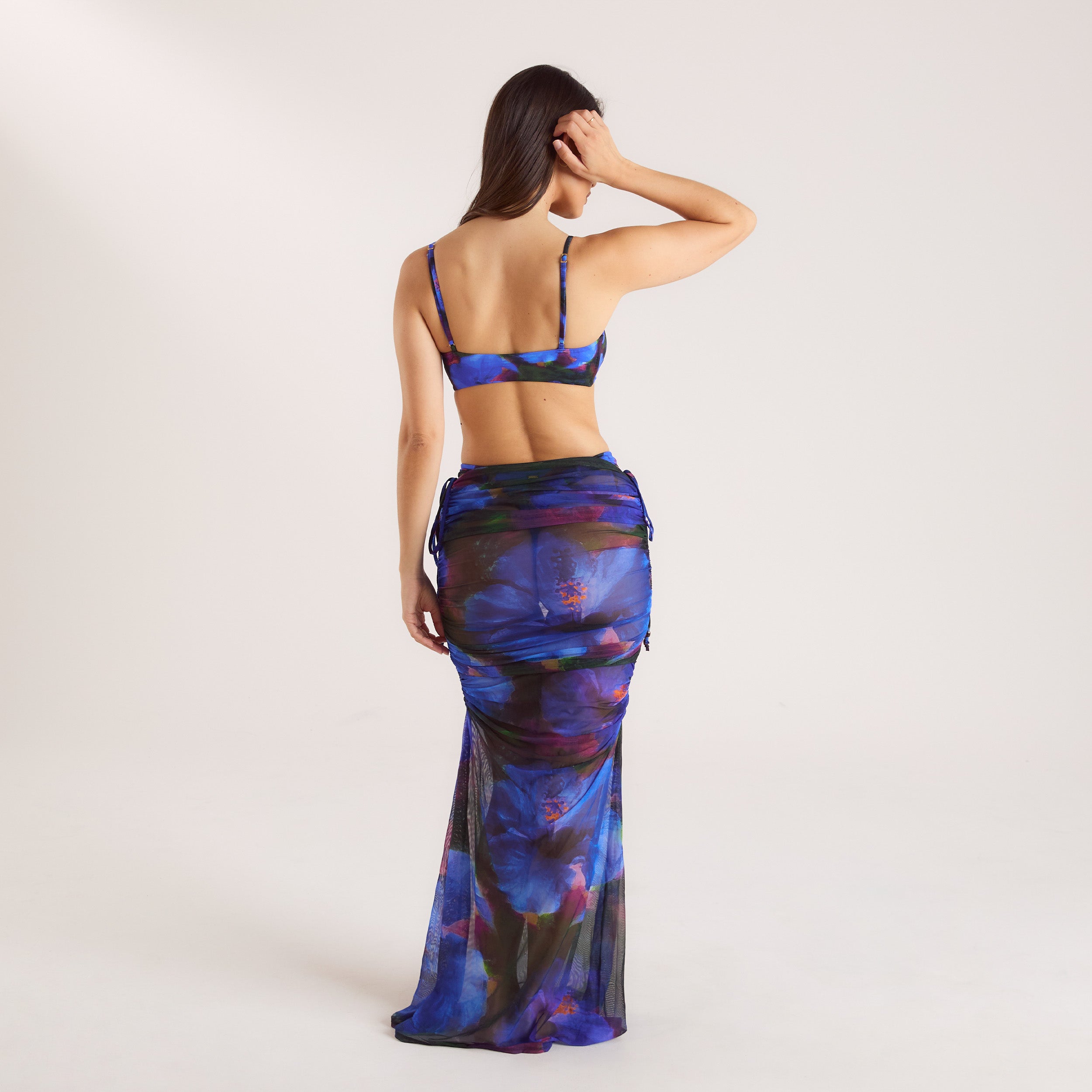 Midnight Tropics Printed Mesh Maxi Skirt - Midnight Blue、mySite、bengalsvssteelers