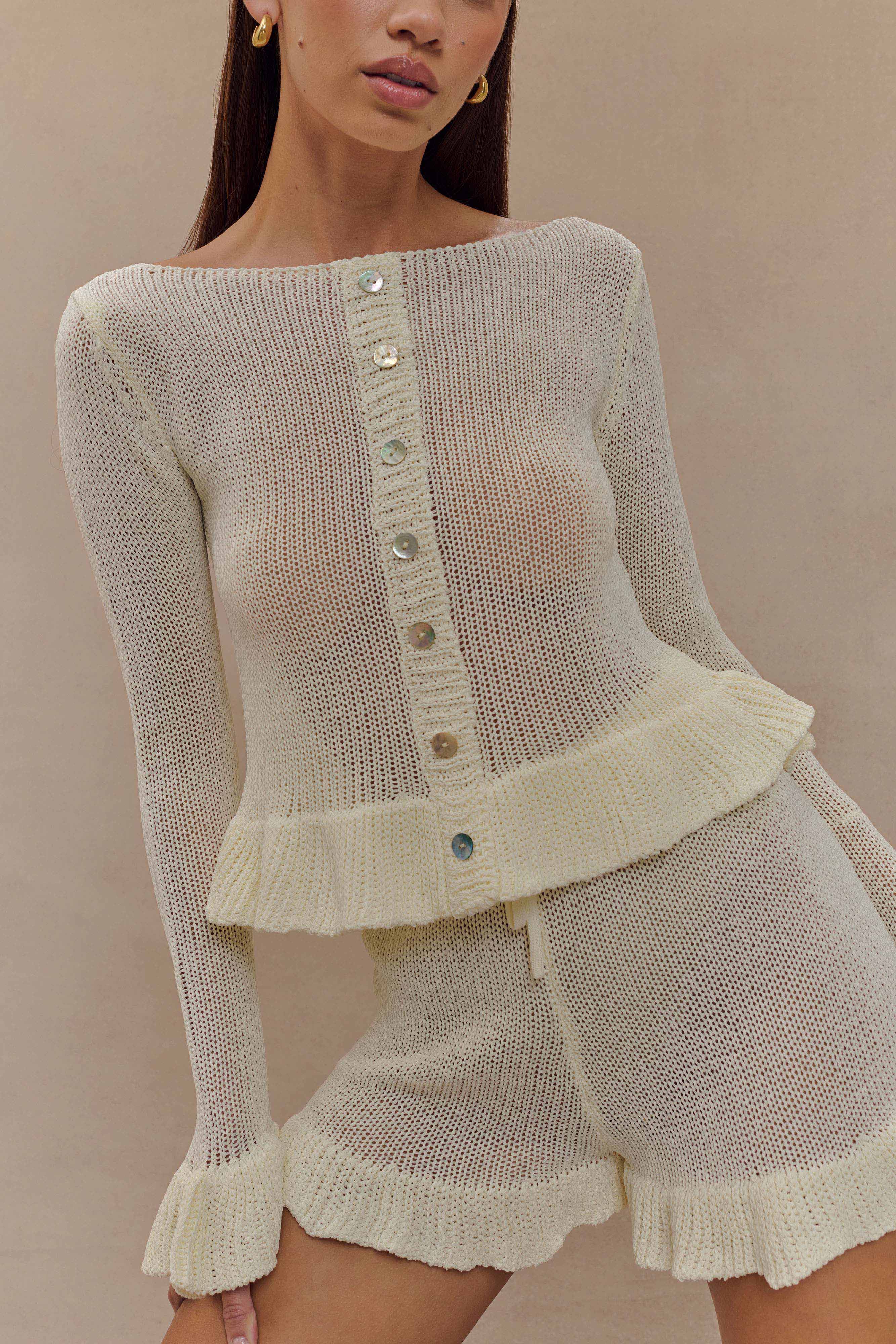 Eleanor Knit Frill Cardigan - White、mySite、solidvoid