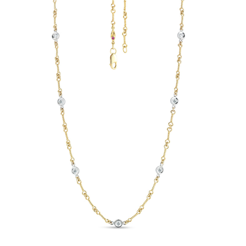 18K Yellow/White Gold Diamonds By The Inch 7 Station Dog Bone Necklace、mySite、hinf8tx79