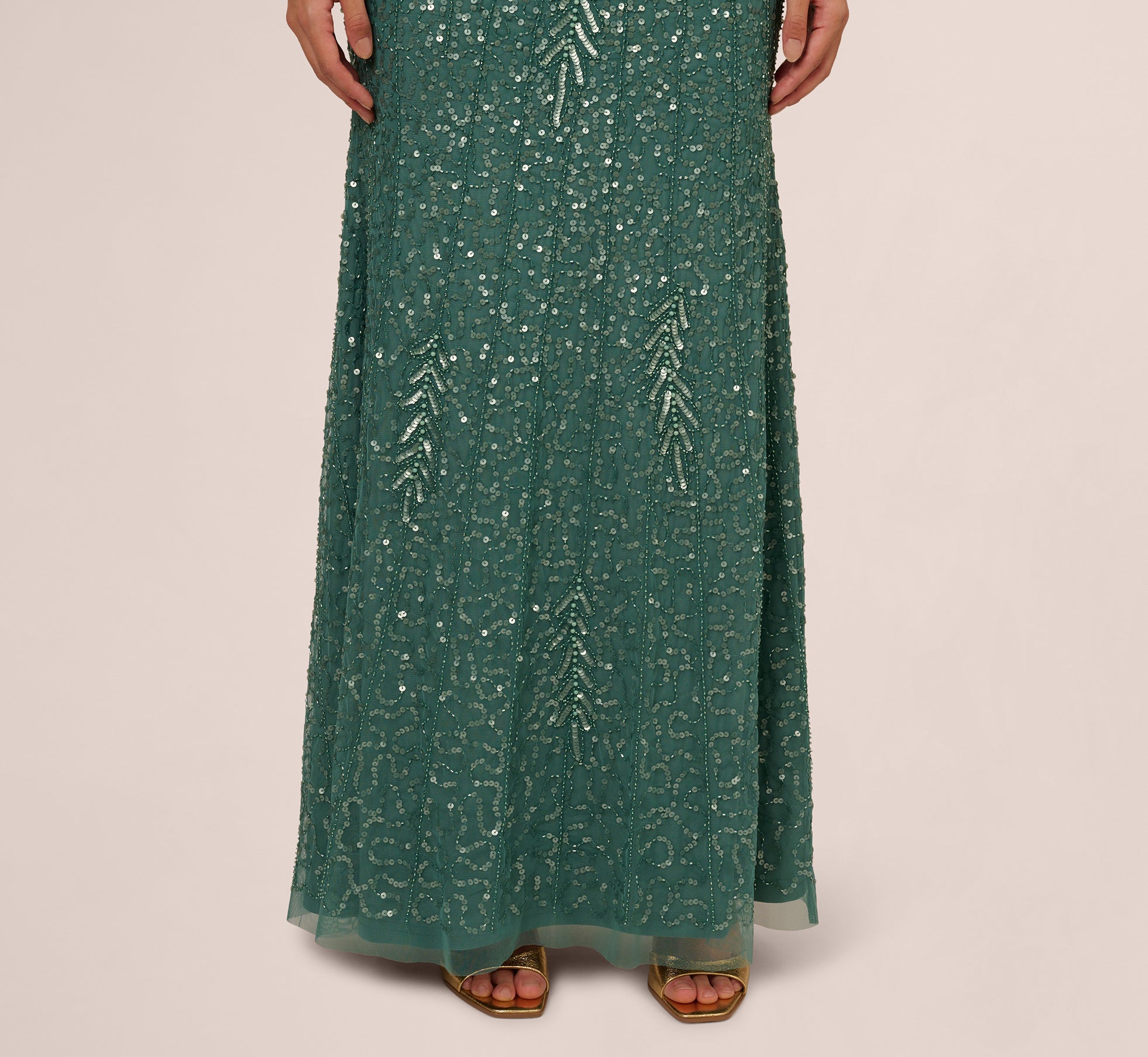 Long Sleeve Beaded Full Length Dress In Green Slate、mySite、solidvoid