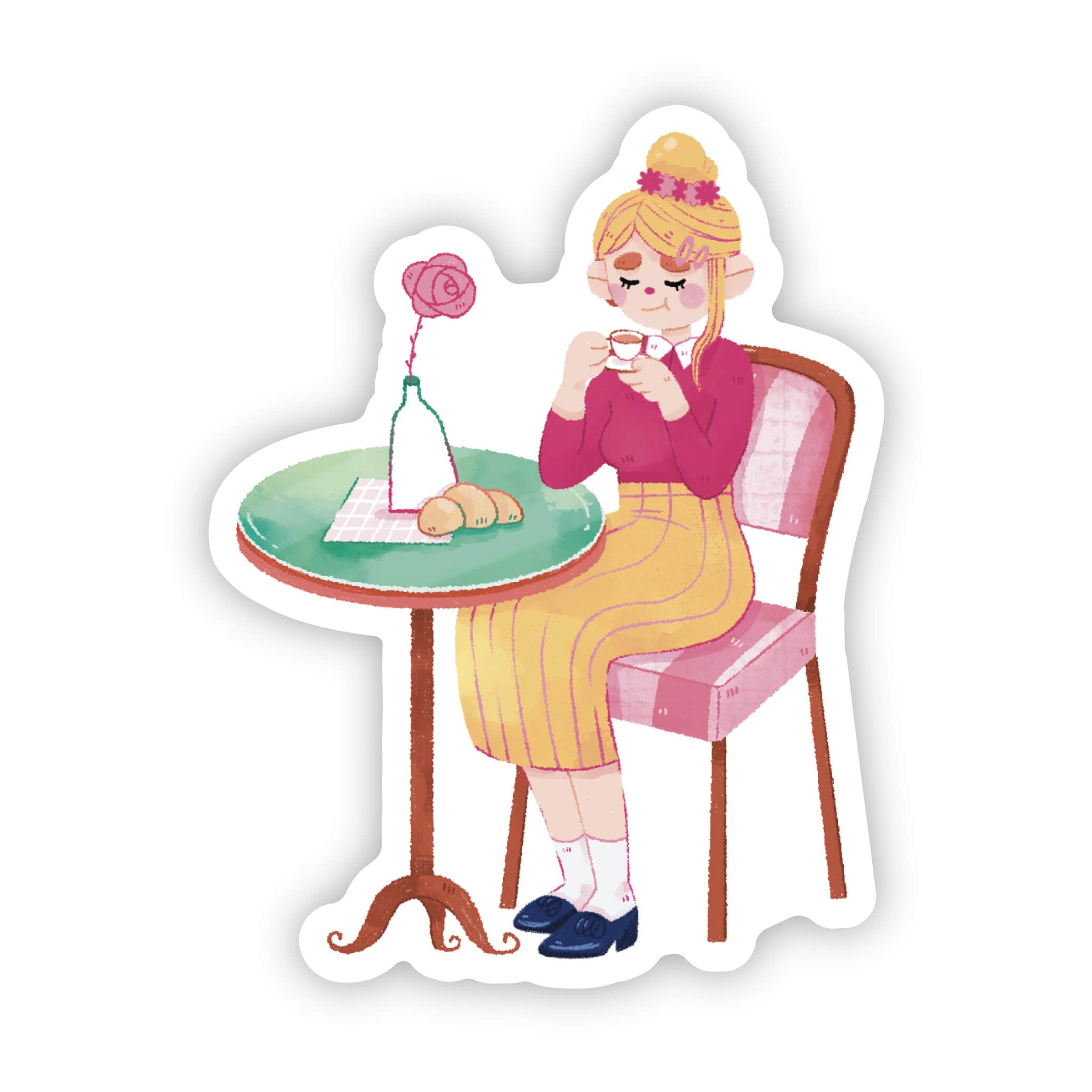  Woman Drinking Coffee at Paris Cafe Sticker、mySite、elrpsem3k