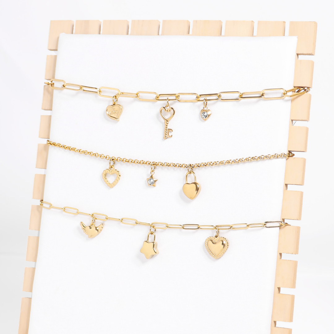 18K Gold PVD Stainless Steel Love & Friendship Charm Set / BND0050、mySite、dreamappss