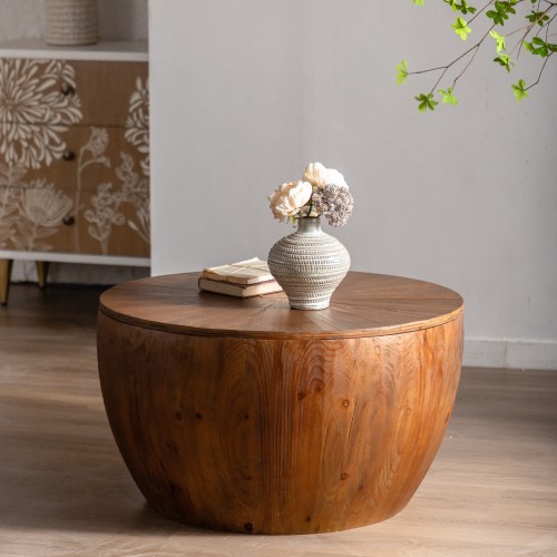 31.50"Vintage Style Bucket Shaped Coffee Table for Office, Dining Room and Living Room(Same SKU:W757P170149)、、xpatfood