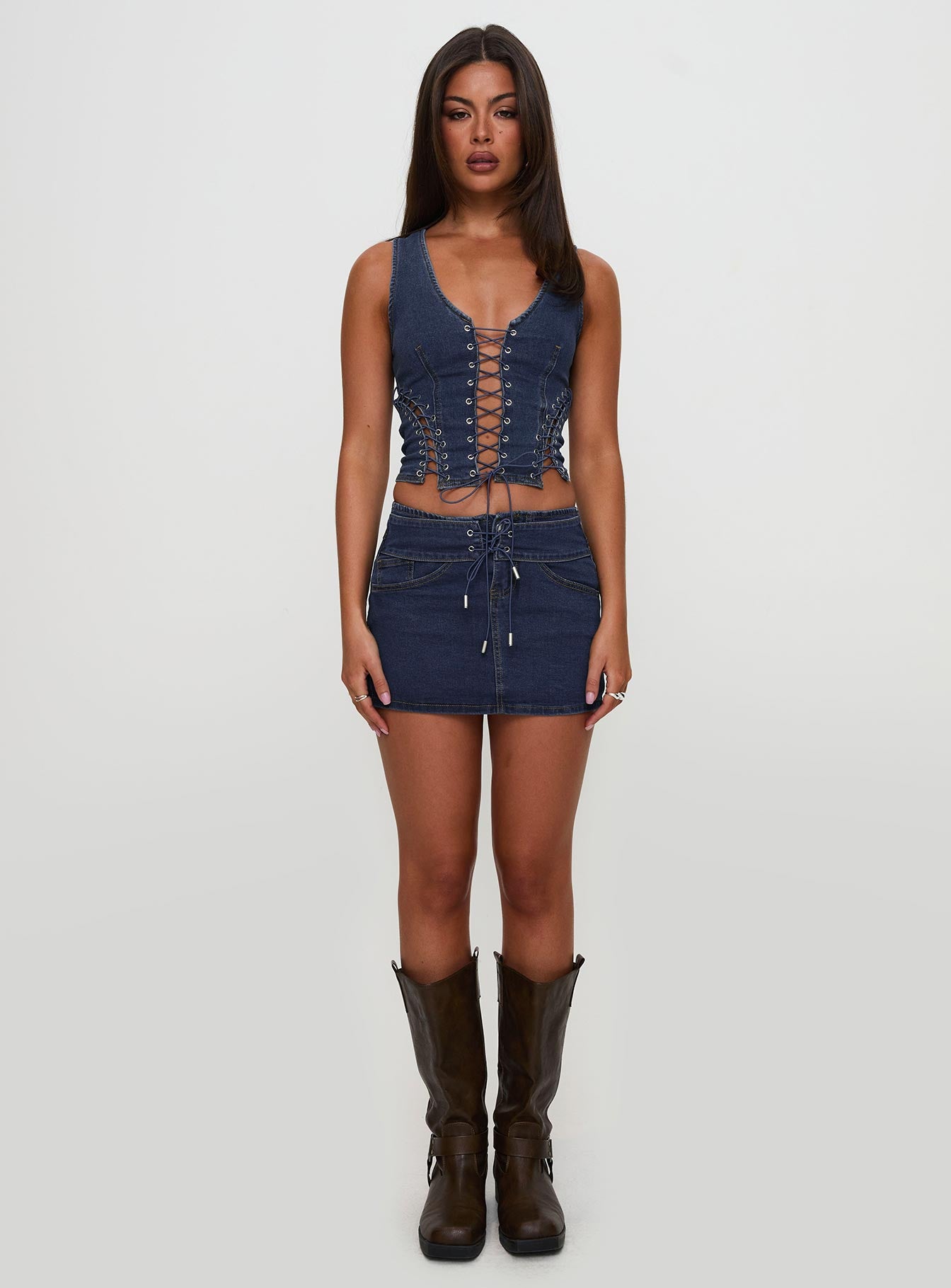 Popular Low Rise Mini Skirt Mid Blue Wash、mySite、solidvoid