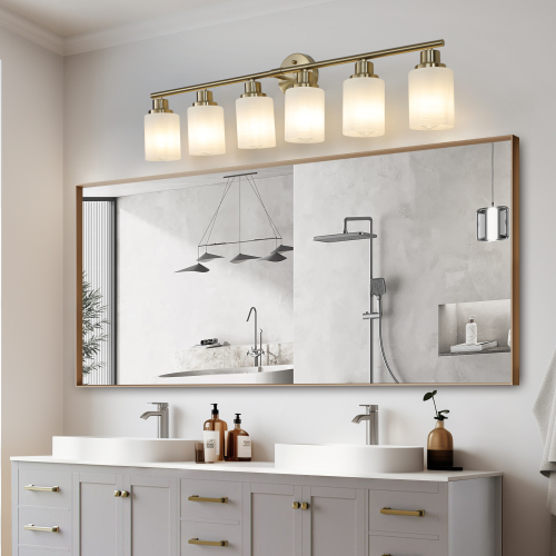 39" Modern 6-Light Vanity Bathroom Mirror Light, Frosted White Glass with Black Iron Frame, Contemporary Wall Sconce for Bedroom, Bathroom, and Dressing Room (No Bulbs)、、eastwooduniform