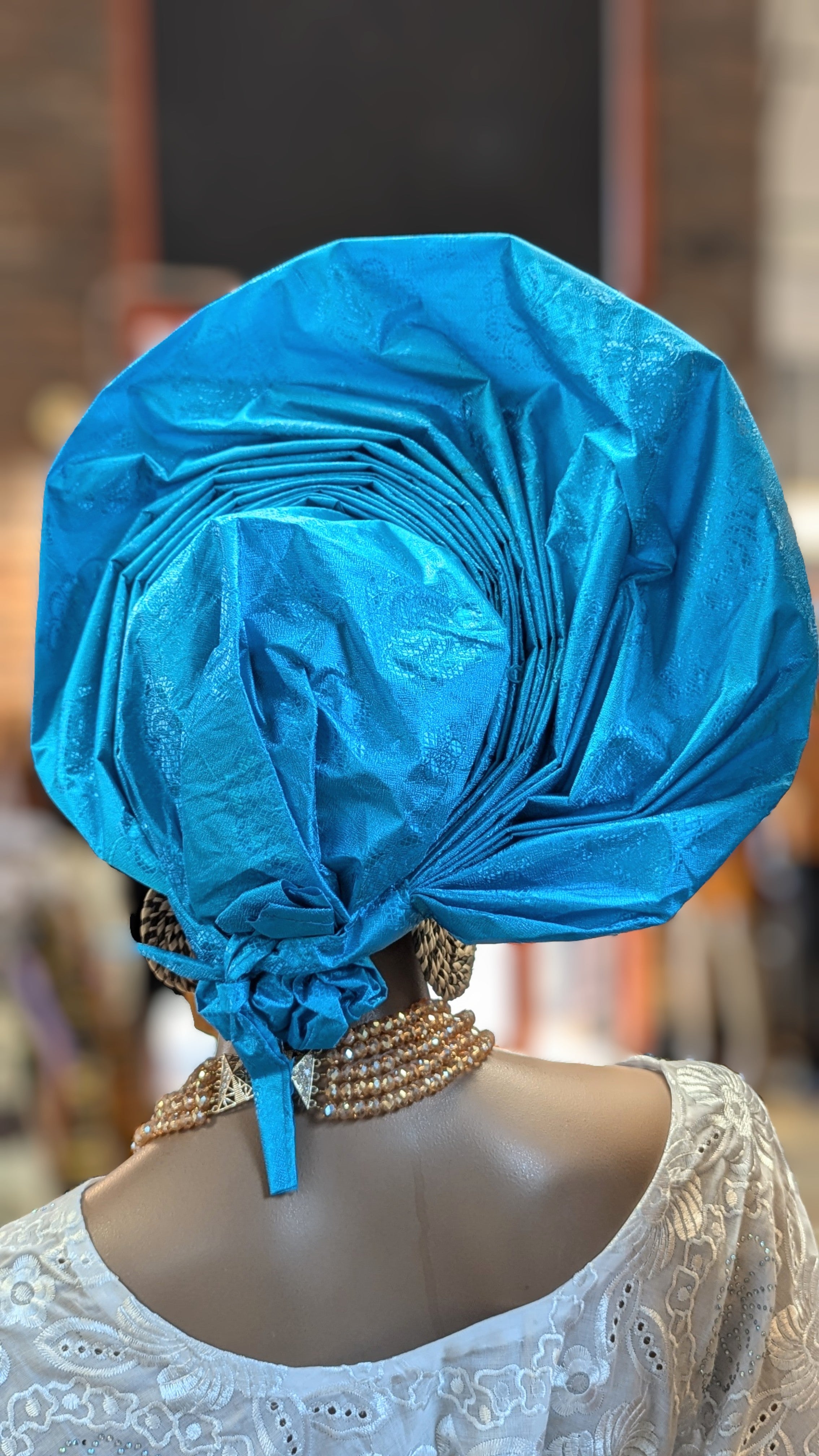 Dupsie's Ireti Crown Blue Autogele Ready Gele Pre-tied Head Wrap DPAGTB32、mySite、solidvoid