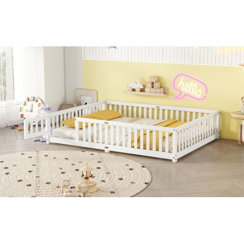 Twin Size Bed Floor Bed with Safety Guardrails and Door for Kids, Natural(Old SKU: W158090686)、、casual