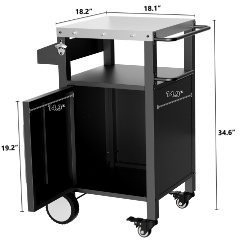 Two Doors Outdoor Grill Cart with Patio Furniture, Outdoor Grill Table with Storage,Rolling Bar Cart Outdoor BBQ Cart with Hooks and Spice Rack for Grilling Accessories, Black、、eastwooduniform