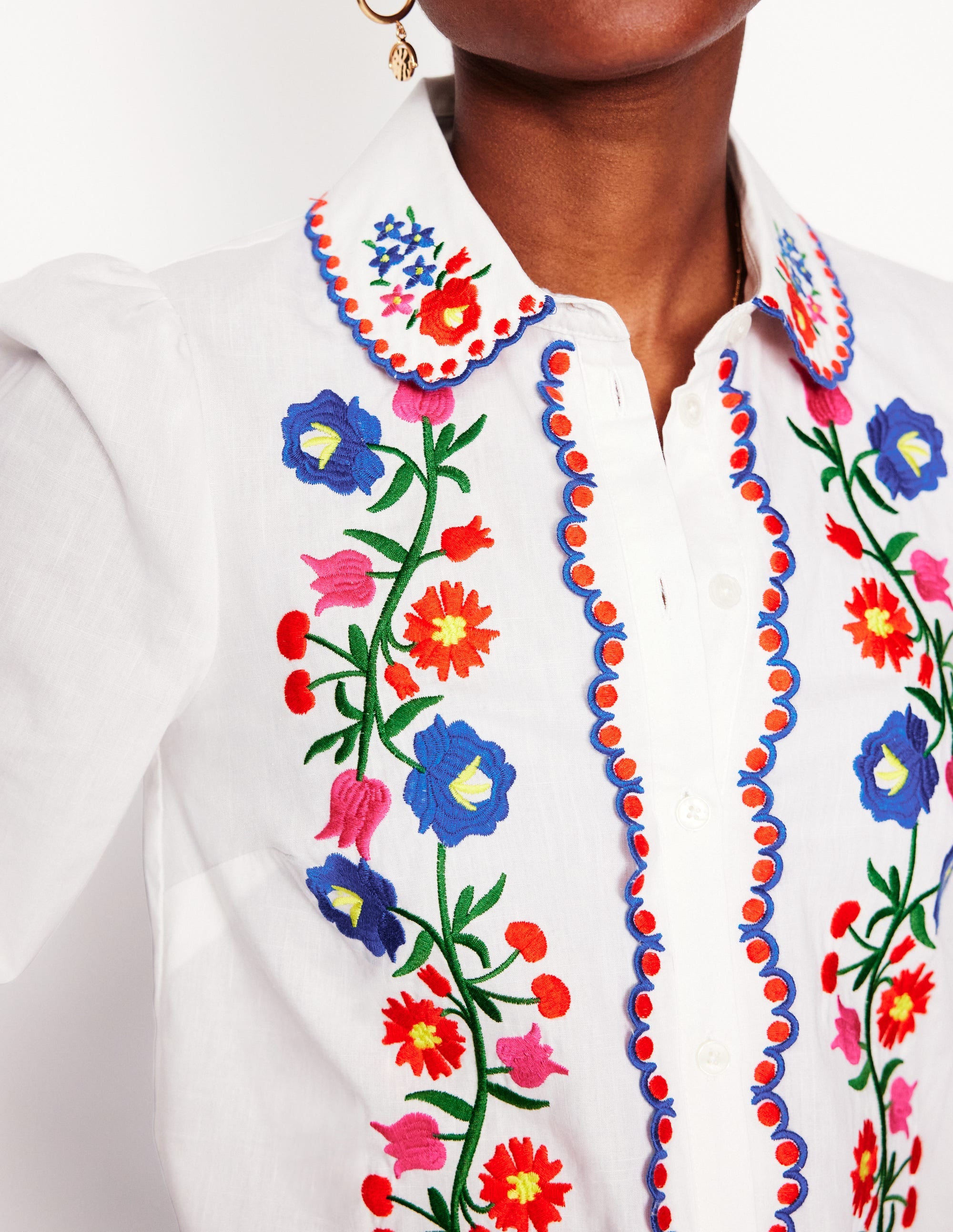  Embroidered Cotton Shirt-White, Floral Embroidery、mySite、ashleygrahame