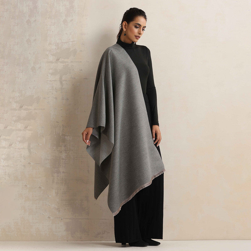 Woolen Reversible Solid Stole | Grey、mySite、camillekostekn