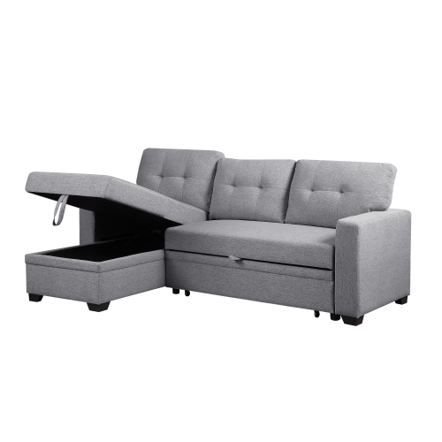 Upholstered Pull out Sectional Sofa with Chaise、、casual