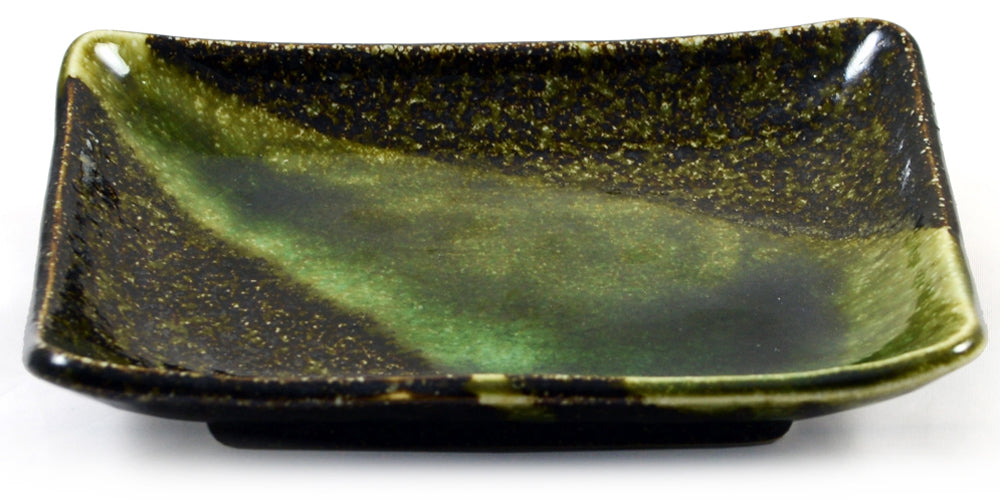 Iridescent Green Glazed Oblong Japanese Ceramic Plate - Small、mySite、topwebapps