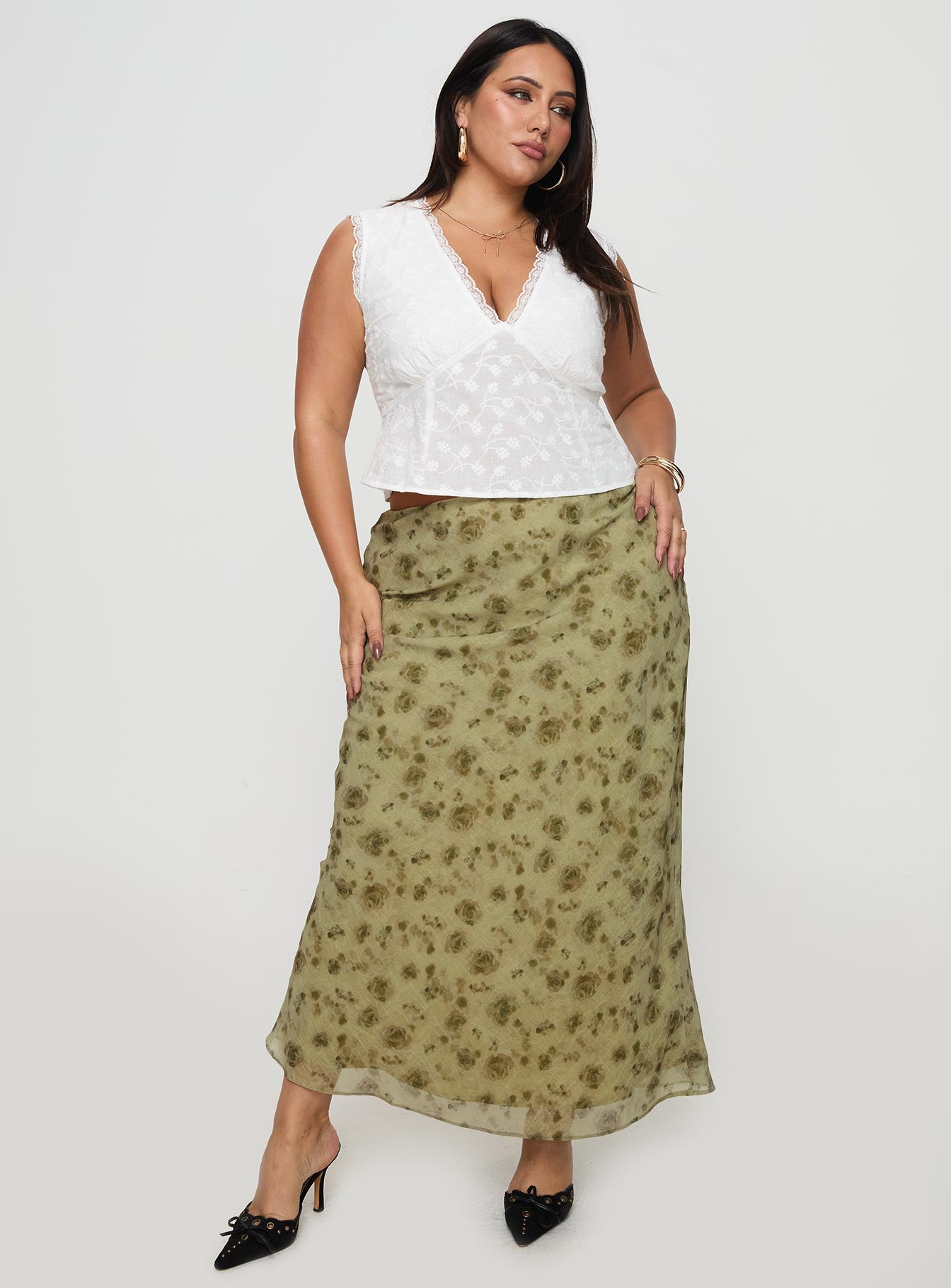Piazia Maxi Skirt Green Curve、mySite、solidvoid