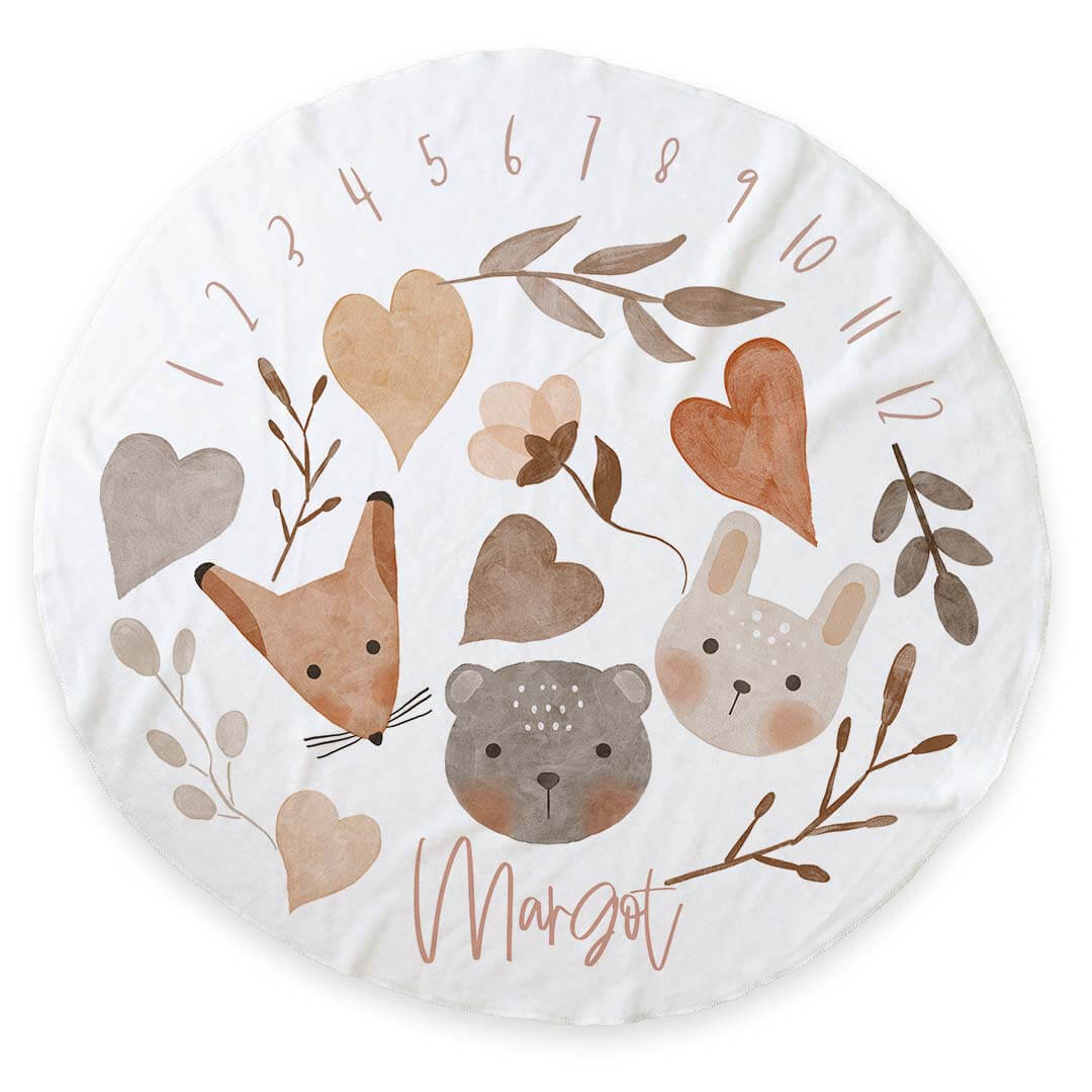  Personalized Round Milestone Blanket | Woodland Babies、mySite、layawaytickets