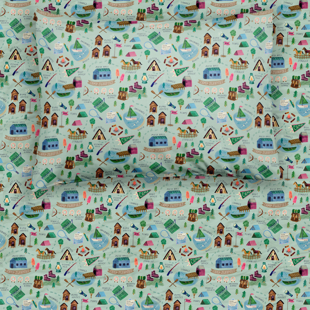  Green Camp Sleepies Twin Sheet Set、mySite、layawaytickets