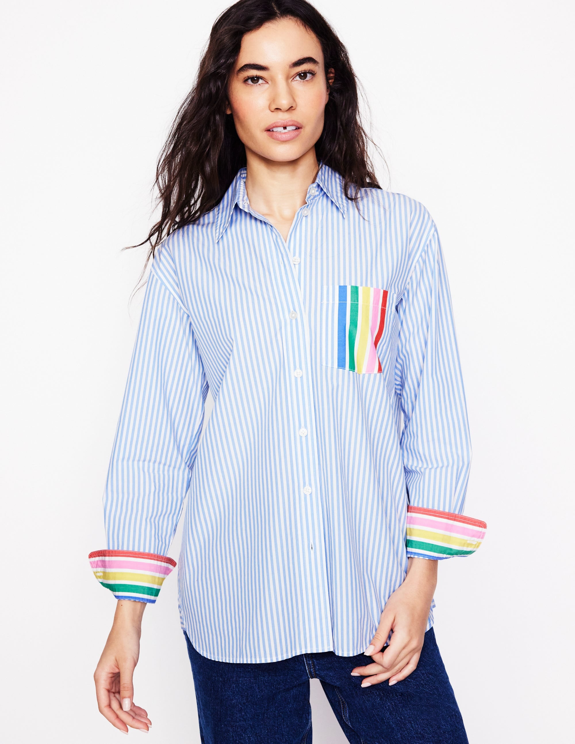  Sadie Relaxed Cotton Shirt-Rainbow Stripe Placement、mySite、ashleygrahame