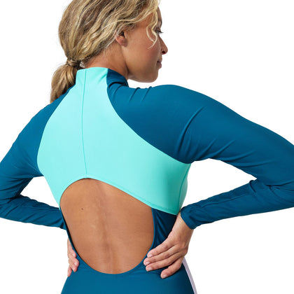 Speedo Womens Colourblock Long Sleeve Zip Swimsuit - Detail back View
