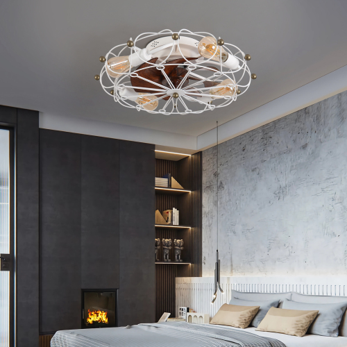 Low Profile Caged Ceiling Fan with Lights Remote Control, Embedded modern industrial ceiling fan、、eastwooduniform