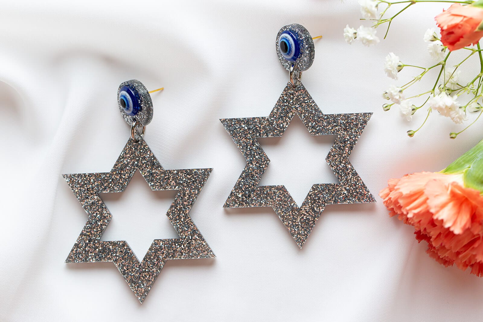 Ester Magen Statement Earrings - Silver Glitter、mySite、topwebapps